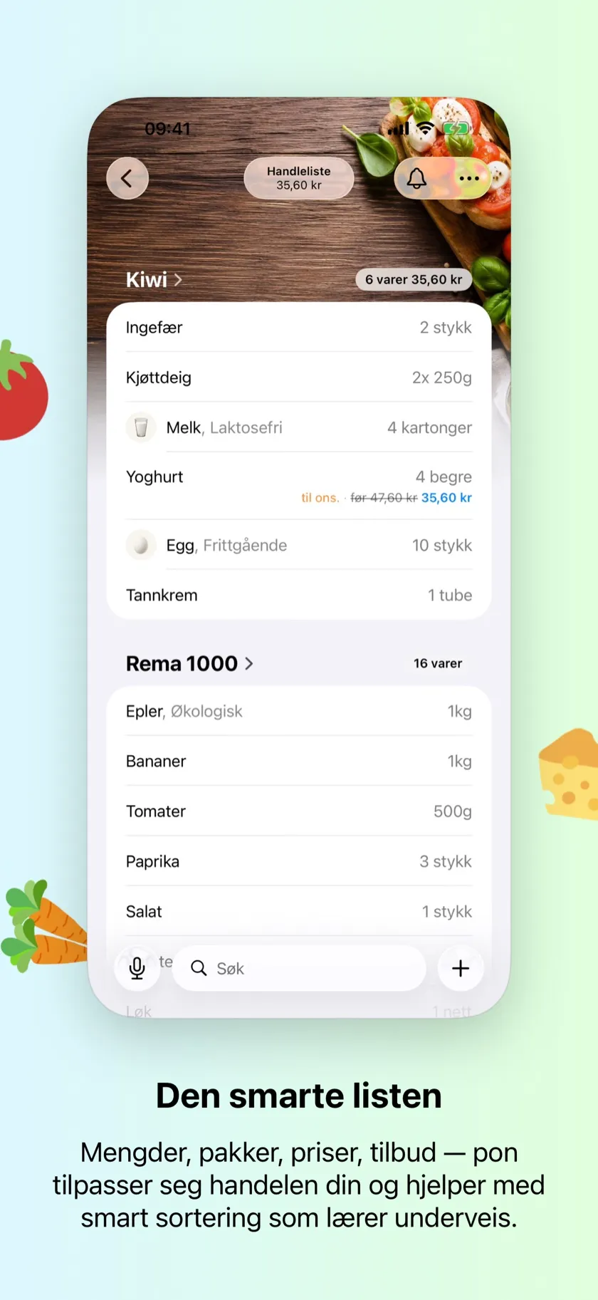 Listen din, sortert som butikken din